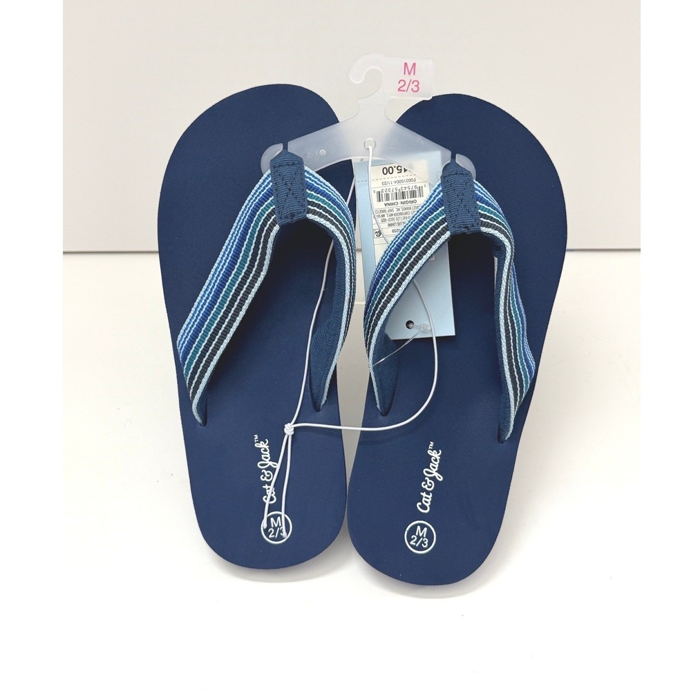 Cat & Jack Blue Striped Thong Flip Flop Sandals Youth Size M 2/3
